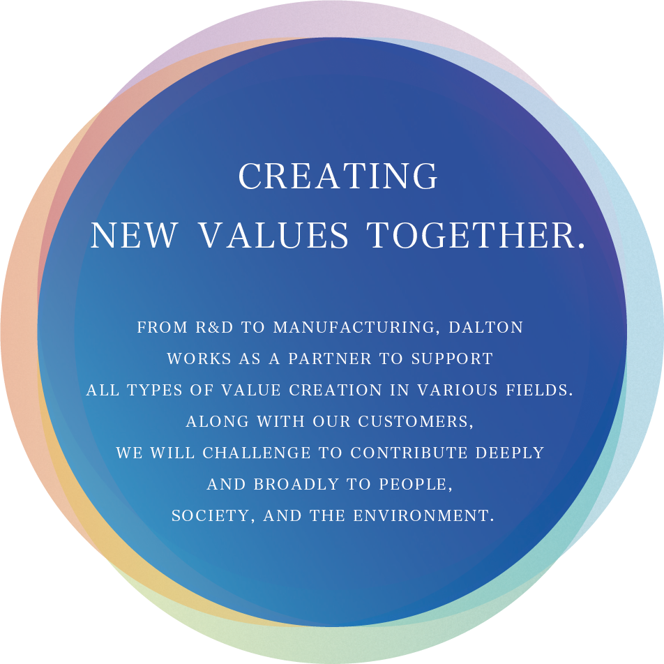 創造の、共創へ。私たちダルトングループは、ラボ環境の構築からモノづくりの現場まで、あらゆる価値創造活動を支えるパートナーとして、お客様とともに人と社会と環境に広く深く貢献します。